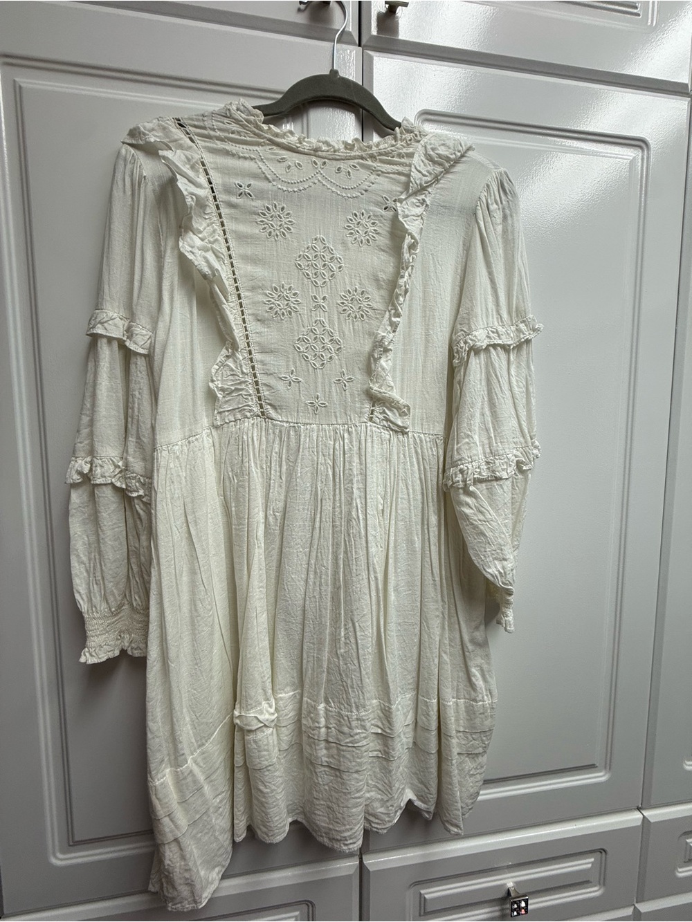 Urban Outfitters Ivory Boho Embroidered Peasant Dress